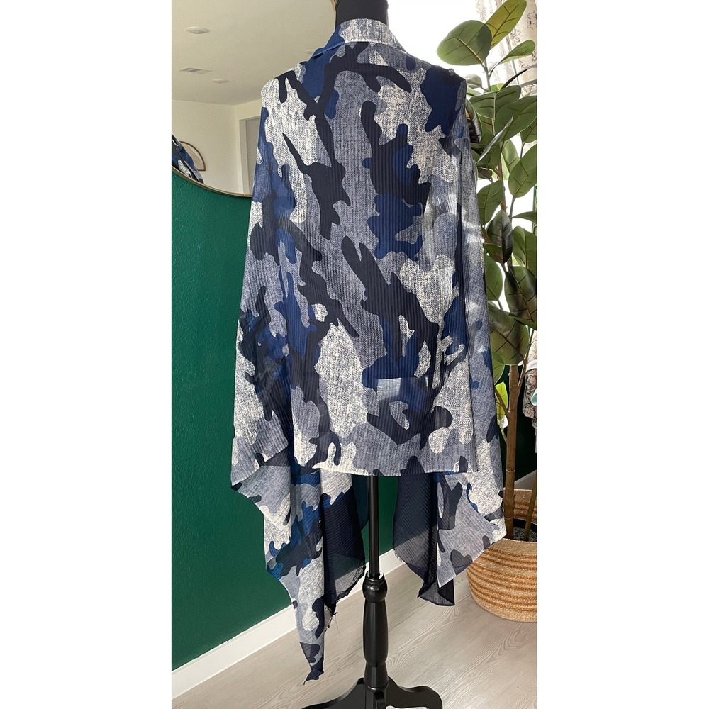 Blue Camo Sheer Scarf Lightweight Shawl Gorpcore Streetwear Statement Fall Wrap - Picture 4 of 8